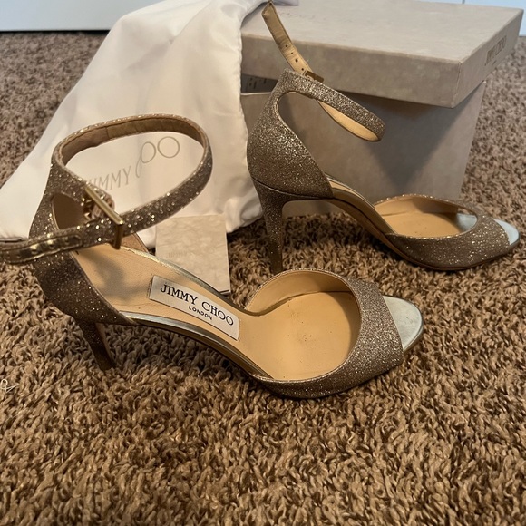Jimmy Choo Annie d’Orsay Ankle-Strap Glitter Sandals 65mm - Platinum Ice - Picture 3 of 5